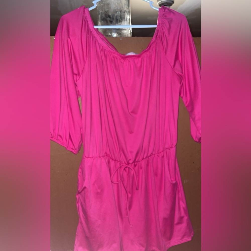Chic Pink Tie Front Jumpsuit with 3/4 Sleeves